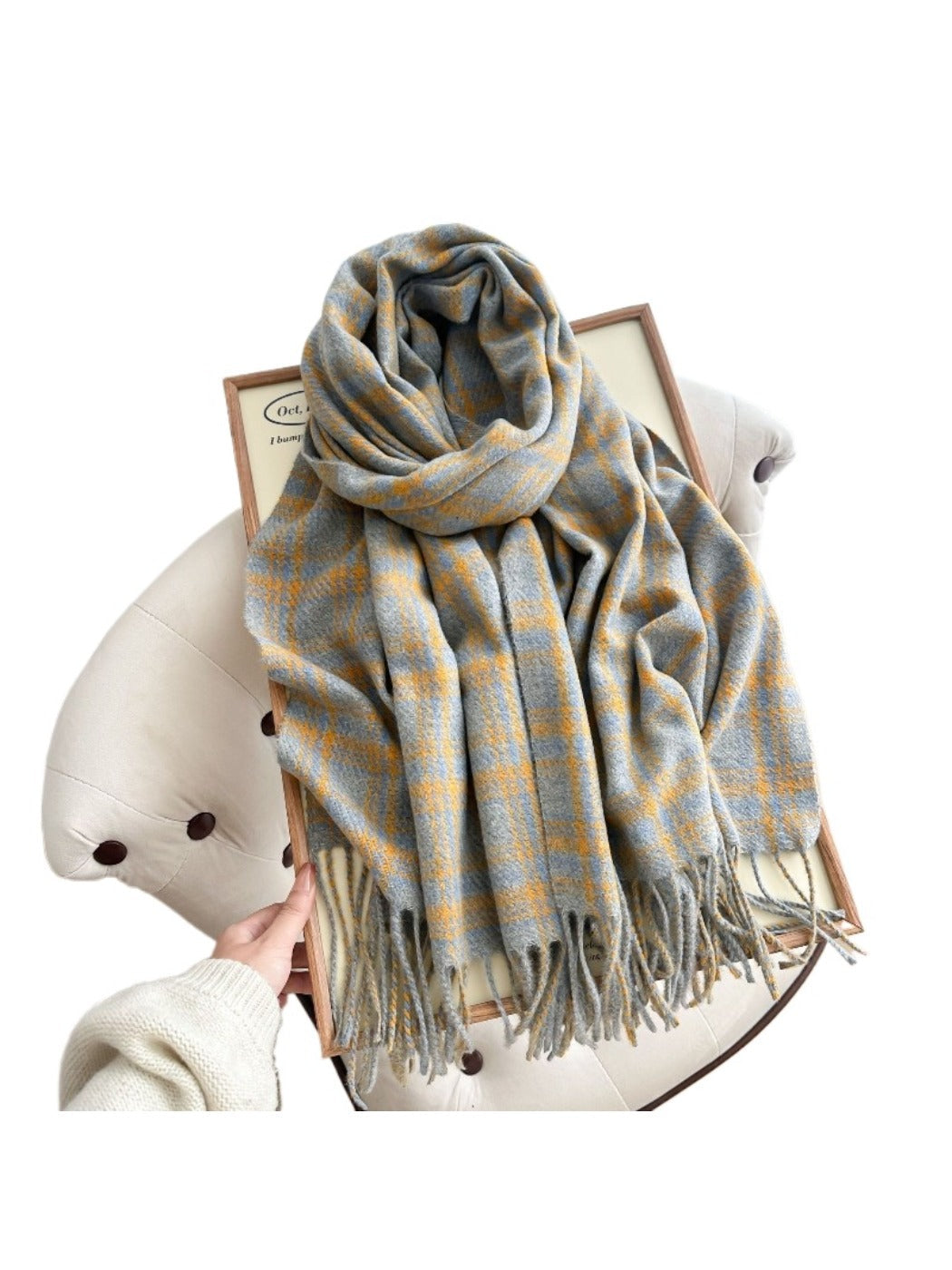 Scarvii - Thick Plaid Scarf Featuring Tassel