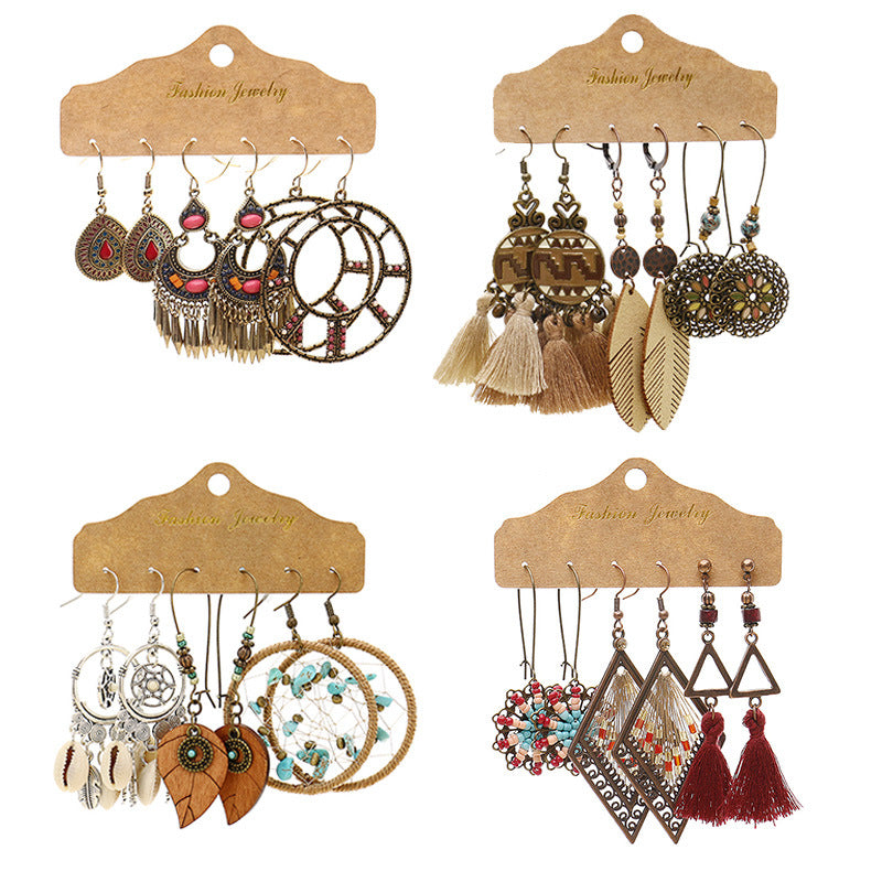 Metal Water Drop Earrings Set Vintage Style Jewelry