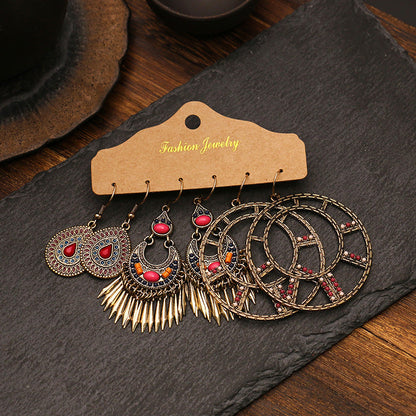 Metal Water Drop Earrings Set Vintage Style Jewelry