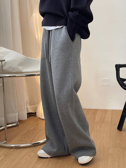 Simple Solid Color Drawstring  Waist Velvet Casual Wide Leg Pants