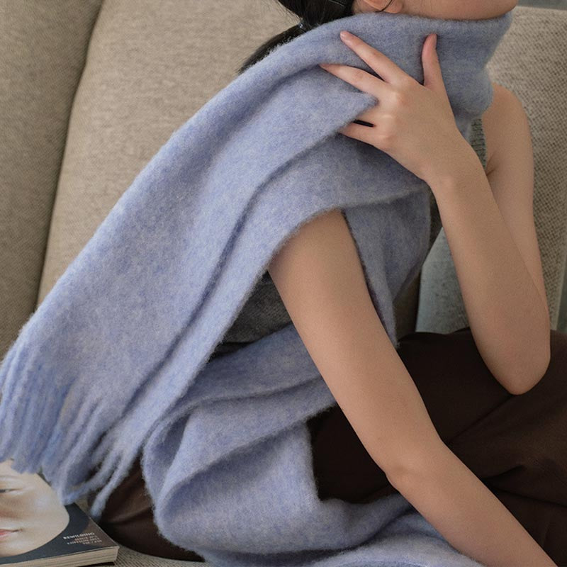 Winter Solid Color Thick Tassel Wool Scarf