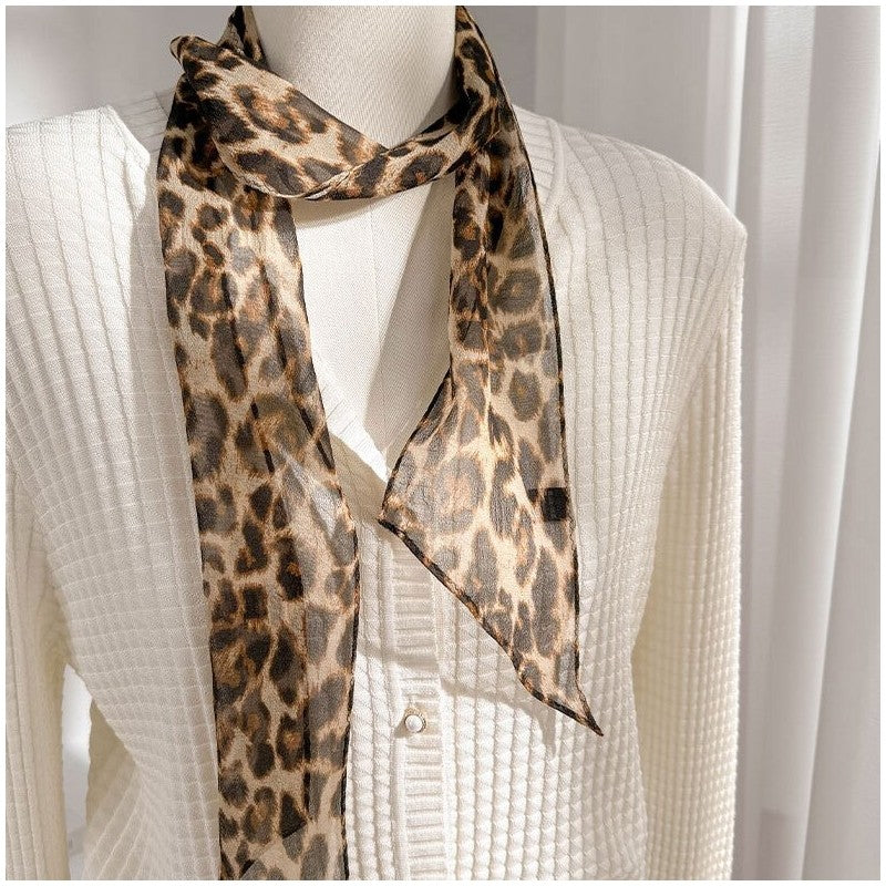 Leopard Print Mulberry Silk Ribbon Scarf