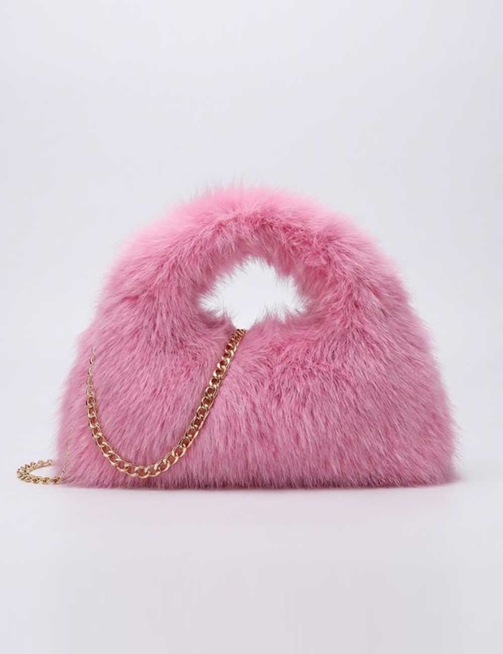 Solid Color Soft Fluffy Fur Tote Handbag