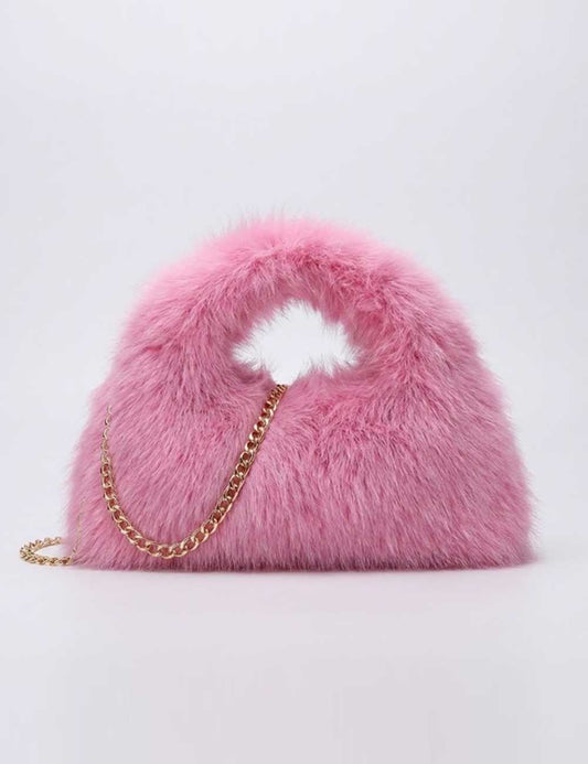Solid Color Soft Fluffy Fur Tote Handbag
