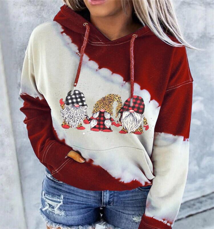 Women'S Snowman Contrast Color Long Sleeve Tie-Dye Hoodie