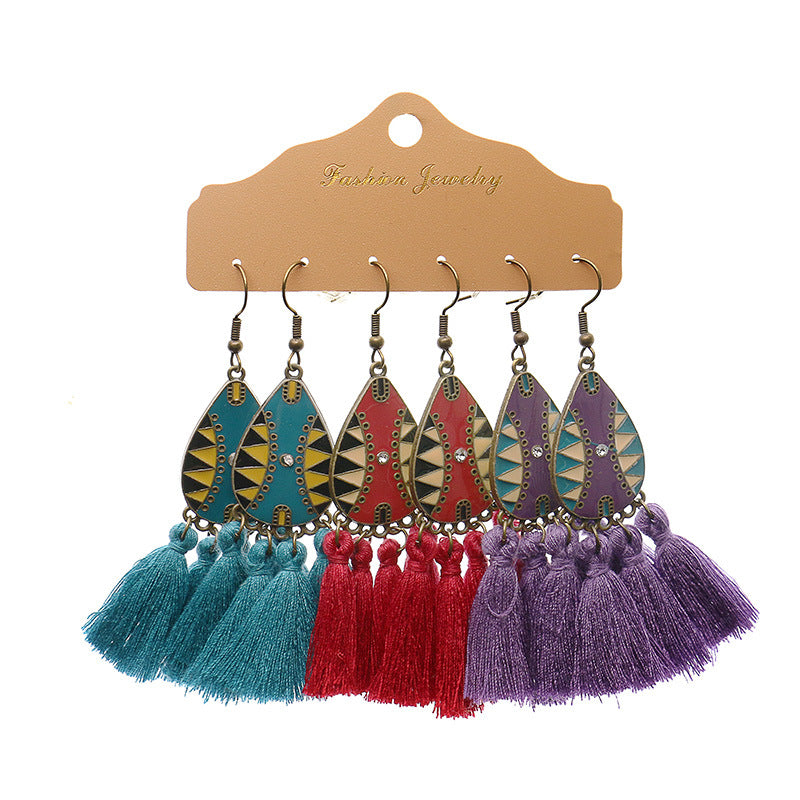 Bohemian Geometric Tassel Earrings Set
