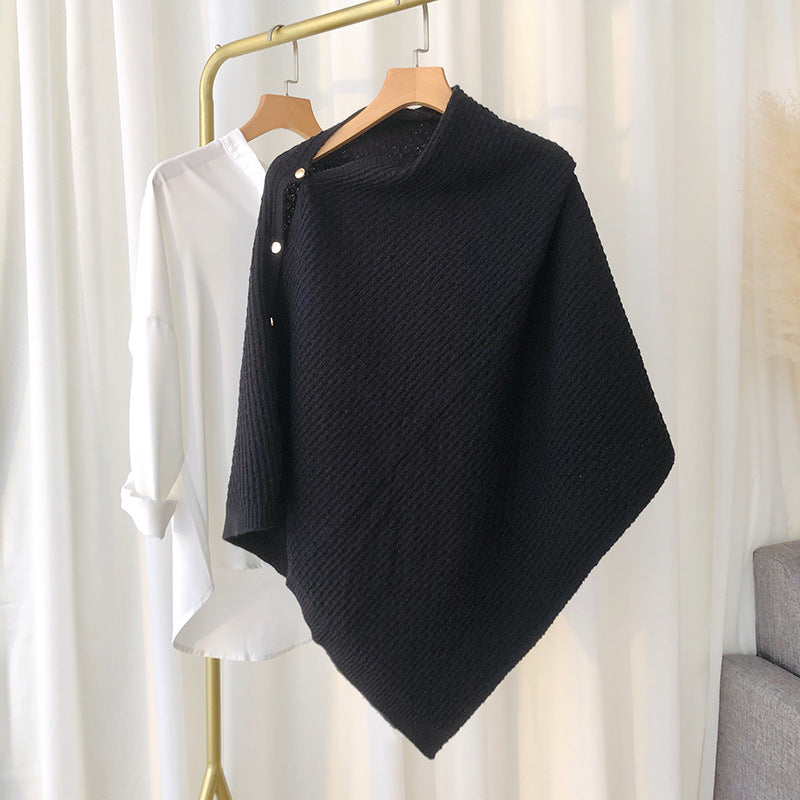 Elegant Winter Cozy Knitted Button Cape Scarf