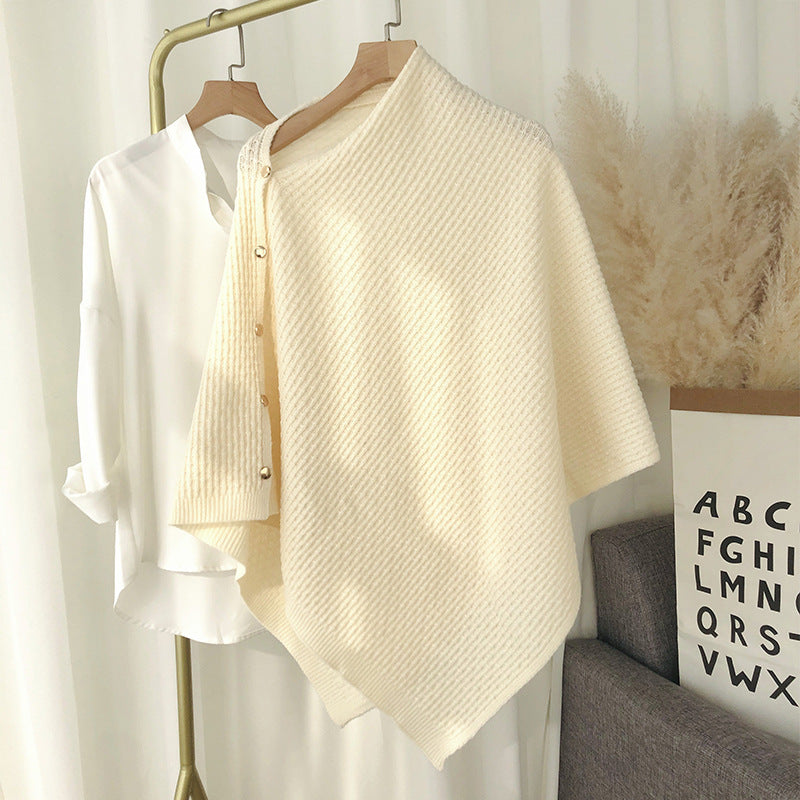 Elegant Winter Cozy Knitted Button Cape Scarf