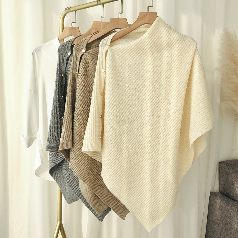 Elegant Winter Cozy Knitted Button Cape Scarf
