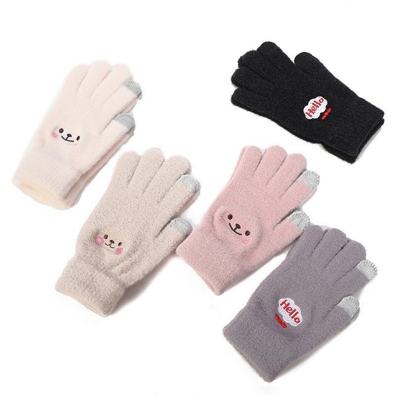 Smiley Face Plush Winter Gloves Touch Screen Outdoor Gloves