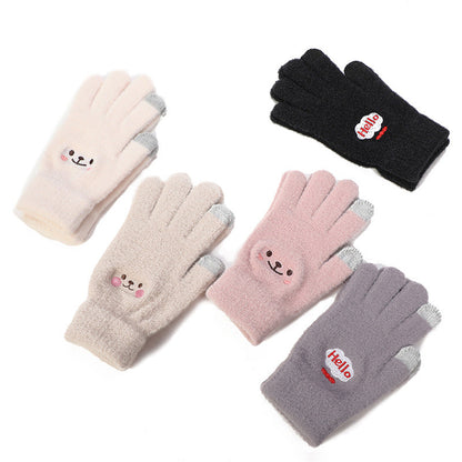Smiley Face Plush Winter Gloves Touch Screen Outdoor Gloves