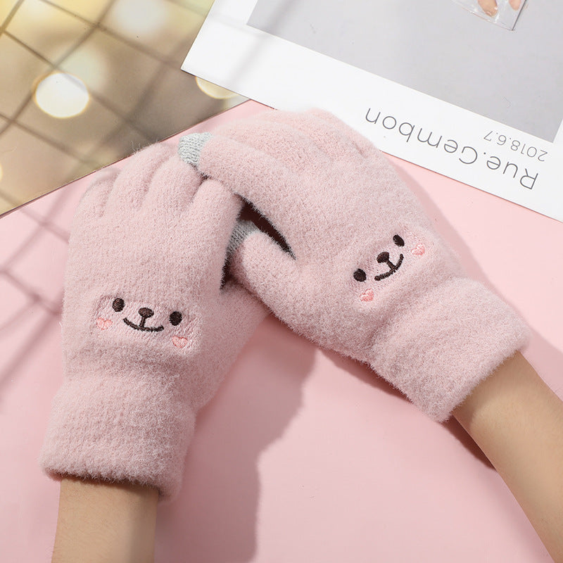 Smiley Face Plush Winter Gloves Touch Screen Outdoor Gloves