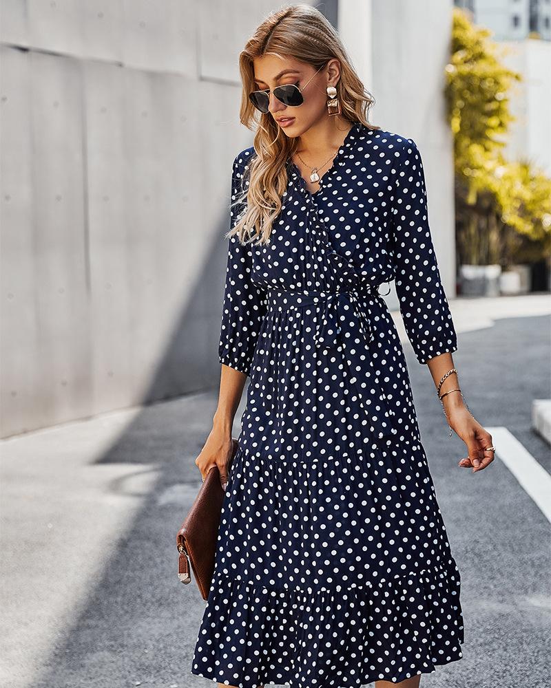 Original Design Innovative Women'S Spring/Summer 2021 Classic Wave Point Print Dress