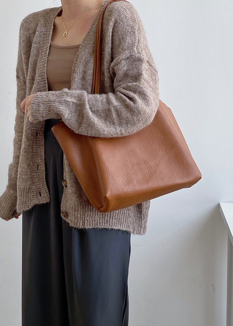 Leather Tote Bag Large Capacity Minimalist Design