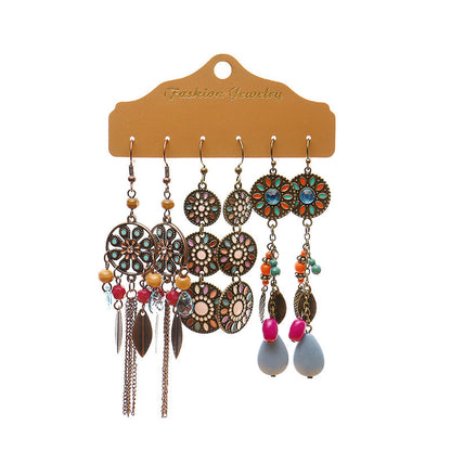 Bohemian Geometric Tassel Earrings Set