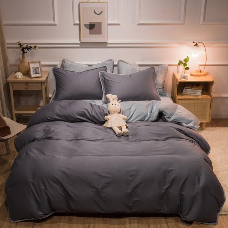 Thickened Warm Cotton And Flannel Quilt Cover Set Of Four Single And Double Cotton Milk Flannel Blanket Set Of Four