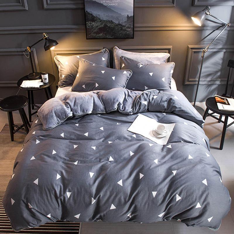 Thickened Warm Cotton And Flannel Quilt Cover Set Of Four Single And Double Cotton Milk Flannel Blanket Set Of Four