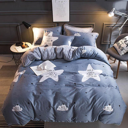 Thickened Warm Cotton And Flannel Quilt Cover Set Of Four Single And Double Cotton Milk Flannel Blanket Set Of Four