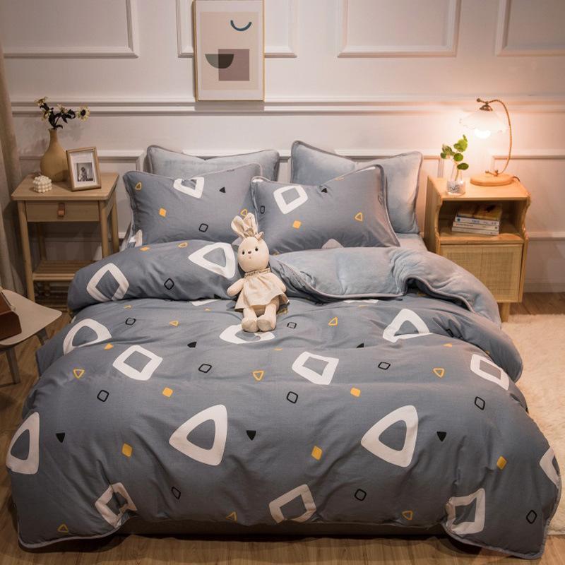 Thickened Warm Cotton And Flannel Quilt Cover Set Of Four Single And Double Cotton Milk Flannel Blanket Set Of Four