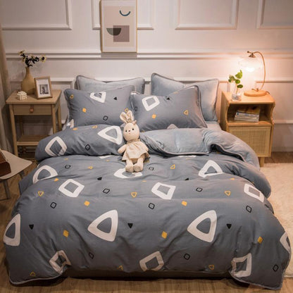 Thickened Warm Cotton And Flannel Quilt Cover Set Of Four Single And Double Cotton Milk Flannel Blanket Set Of Four