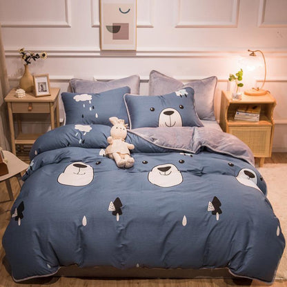 Thickened Warm Cotton And Flannel Quilt Cover Set Of Four Single And Double Cotton Milk Flannel Blanket Set Of Four