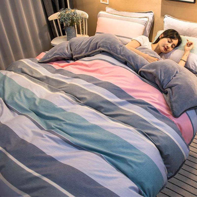 Thickened Warm Cotton And Flannel Quilt Cover Set Of Four Single And Double Cotton Milk Flannel Blanket Set Of Four