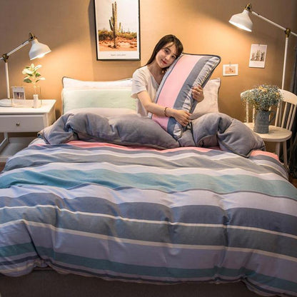 Thickened Warm Cotton And Flannel Quilt Cover Set Of Four Single And Double Cotton Milk Flannel Blanket Set Of Four