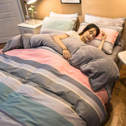 Thickened Warm Cotton And Flannel Quilt Cover Set Of Four Single And Double Cotton Milk Flannel Blanket Set Of Four