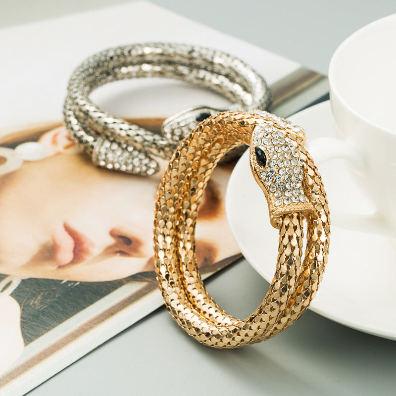 Exaggerated Punk Snake Cuff Bracelet for Men and Women