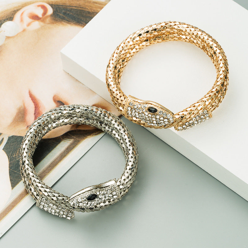 Exaggerated Punk Snake Cuff Bracelet for Men and Women