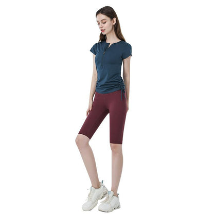 Zip-String Short-Sleeved T-Shirt Yoga Top Trim Running Sports Fitness Yoga Suit