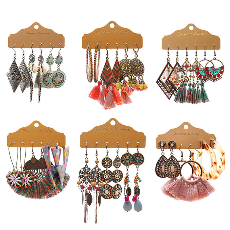 Bohemian Geometric Tassel Earrings Set