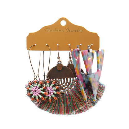Bohemian Geometric Tassel Earrings Set