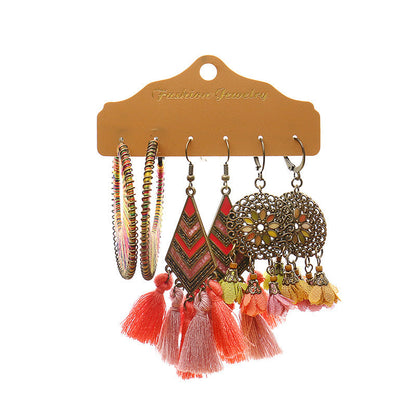 Bohemian Geometric Tassel Earrings Set