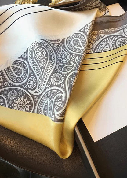 Satin Square Scarf With Golden Paisley Print