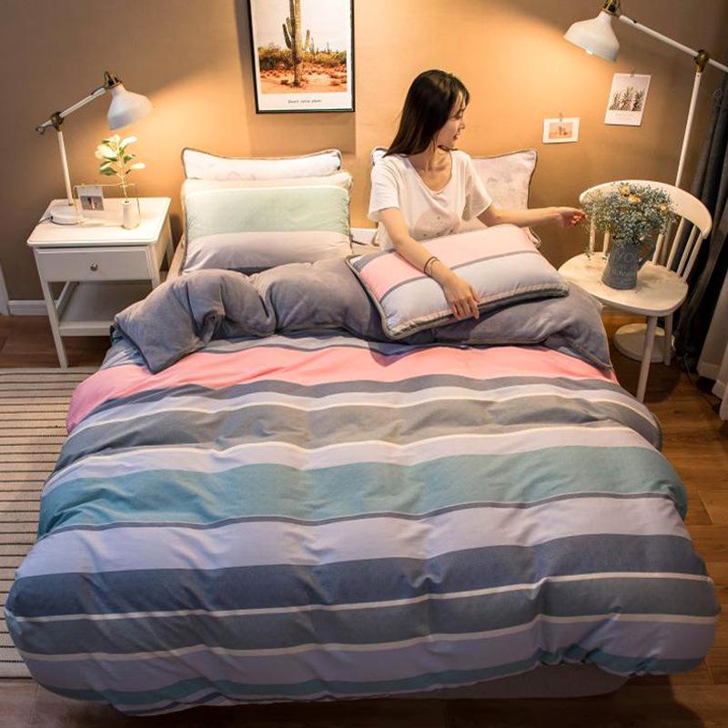 Thickened Warm Cotton And Flannel Quilt Cover Set Of Four Single And Double Cotton Milk Flannel Blanket Set Of Four