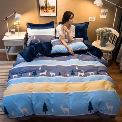 Thickened Warm Cotton And Flannel Quilt Cover Set Of Four Single And Double Cotton Milk Flannel Blanket Set Of Four