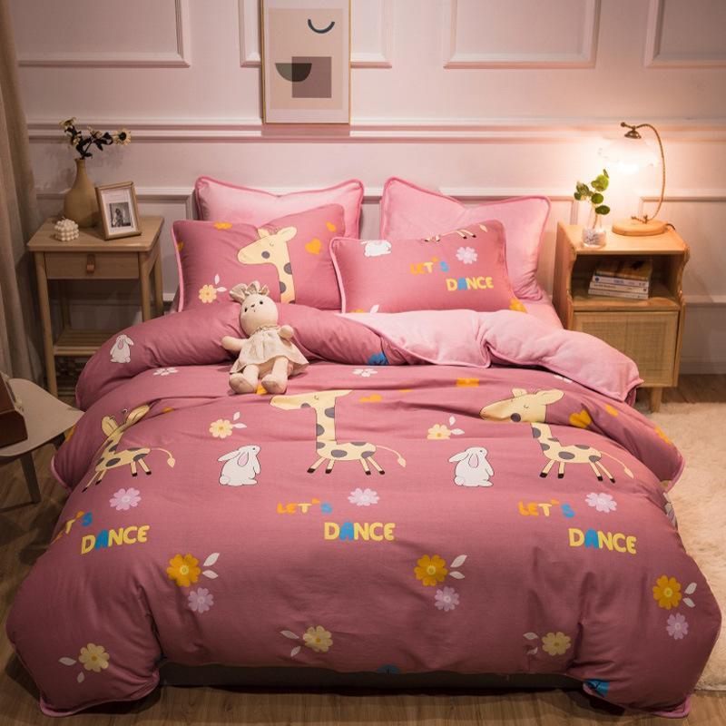 Thickened Warm Cotton And Flannel Quilt Cover Set Of Four Single And Double Cotton Milk Flannel Blanket Set Of Four