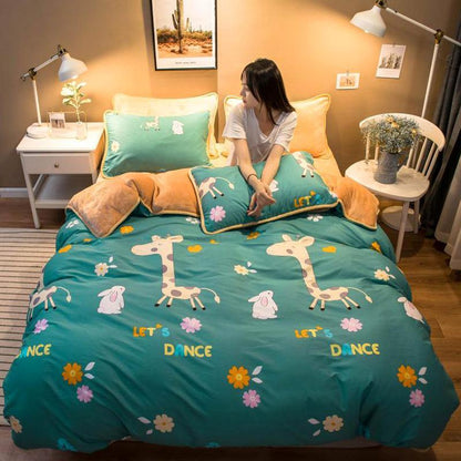 Thickened Warm Cotton And Flannel Quilt Cover Set Of Four Single And Double Cotton Milk Flannel Blanket Set Of Four