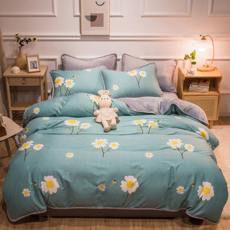 Thickened Warm Cotton And Flannel Quilt Cover Set Of Four Single And Double Cotton Milk Flannel Blanket Set Of Four