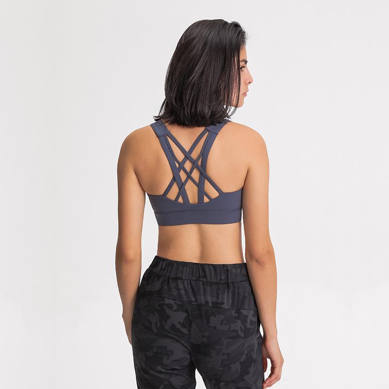 Double-Sided Single Grinding Sports Bra Cross Back Shockproof Upholstery High Intensity Sports Underwear