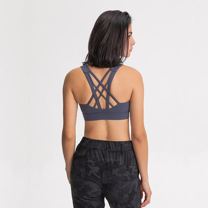 Double-Sided Single Grinding Sports Bra Cross Back Shockproof Upholstery High Intensity Sports Underwear
