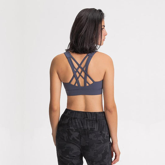 Double-Sided Single Grinding Sports Bra Cross Back Shockproof Upholstery High Intensity Sports Underwear