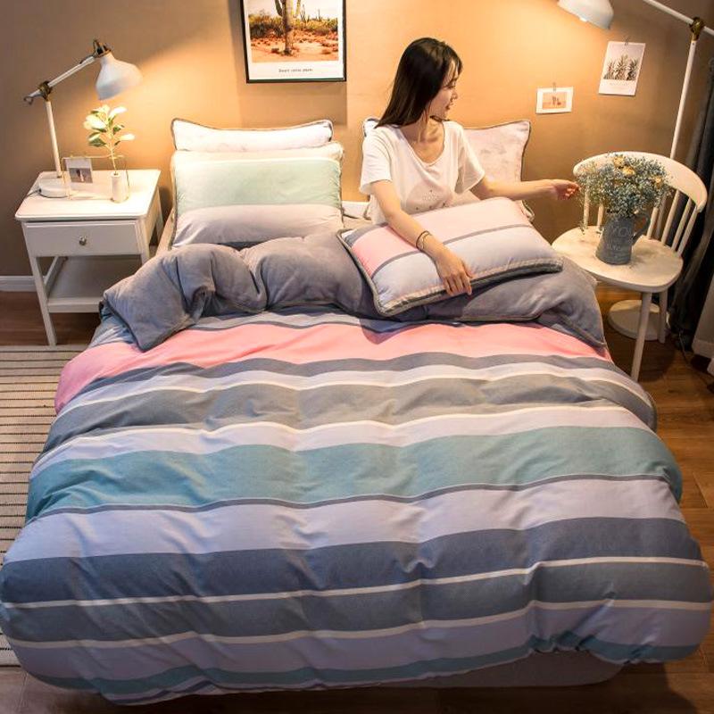 Thickened Warm Cotton And Flannel Quilt Cover Set Of Four Single And Double Cotton Milk Flannel Blanket Set Of Four