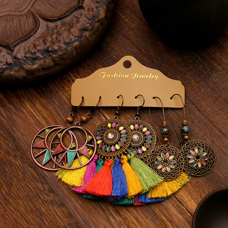 Bohemian Geometric Tassel Earrings Set