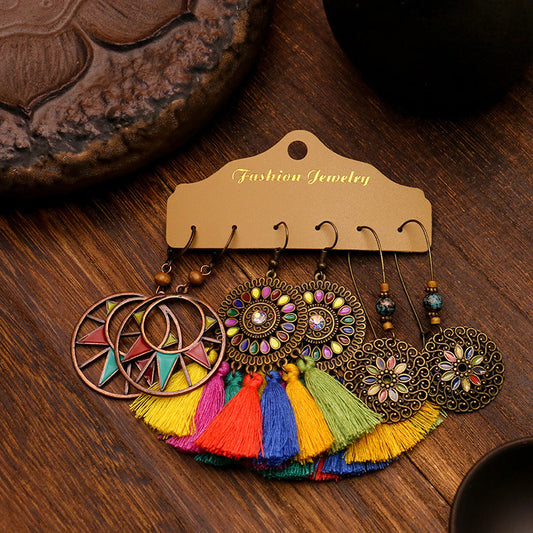 Bohemian Geometric Tassel Earrings Set
