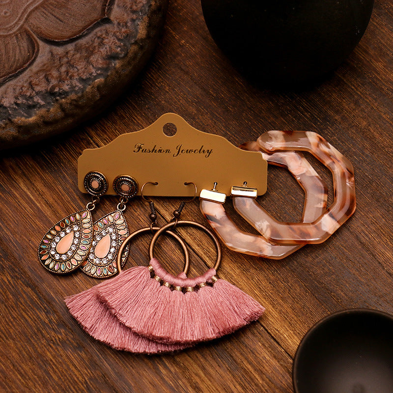 Bohemian Geometric Tassel Earrings Set