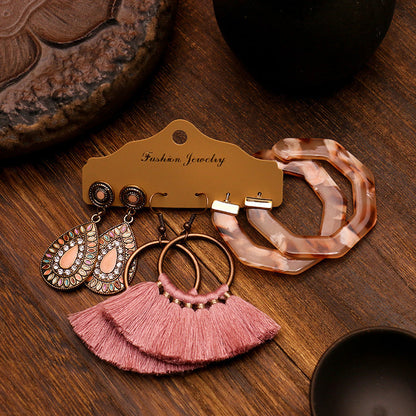 Bohemian Geometric Tassel Earrings Set