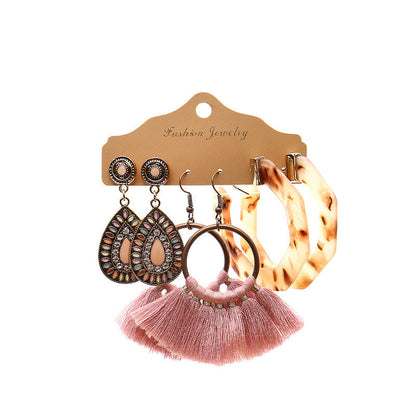 Bohemian Geometric Tassel Earrings Set