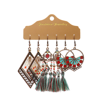 Bohemian Geometric Tassel Earrings Set